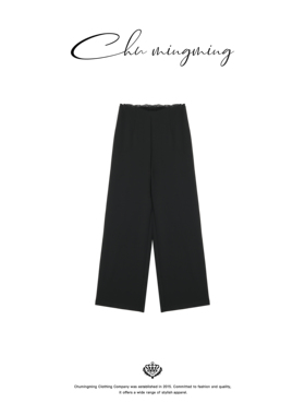 CHU楚妞[有时]蕾丝花边弹力休闲裤春季新款女显瘦直筒西裤子