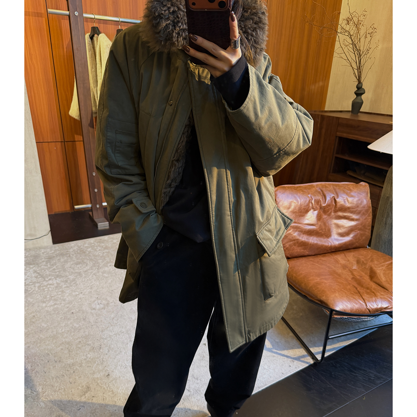 托卡皮毛一体白鹅绒羽绒服派克服