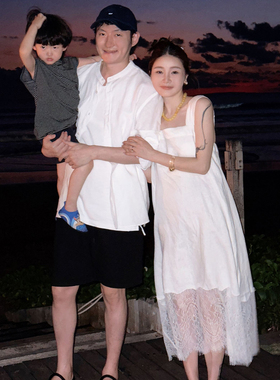 CHU楚妞[人鱼]亚麻拼接白色吊带A字连衣裙2026夏季新款女背带裙子