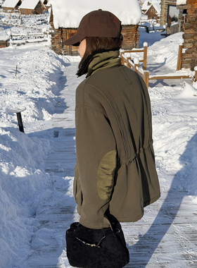 CHU楚妞[野绒]天丝棉羊毛加绒短外套2025冬季新款女中古夹克大衣