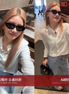 CHU楚妞【乌苏】白色设计感开衫上衣女2026新款夏轻薄长袖短外套