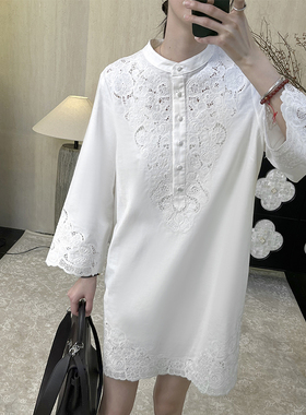 CHU楚妞[鹿溪]100%镂空五分袖内里吊带连衣裙春季新款女裙子