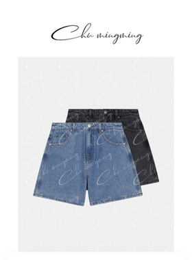 CHU楚妞[在线]水洗蓝休闲短裤春季新款女休闲高腰显瘦牛仔裤