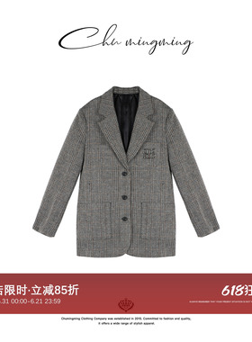 CHU楚妞[格仕]M系同源人字纹绵羊毛西装外套NICK2503