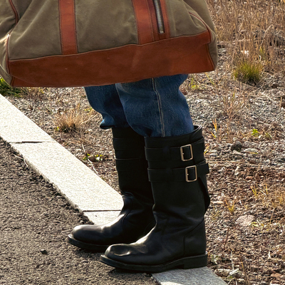 丝绸牛皮扣环中筒复古百搭马丁靴