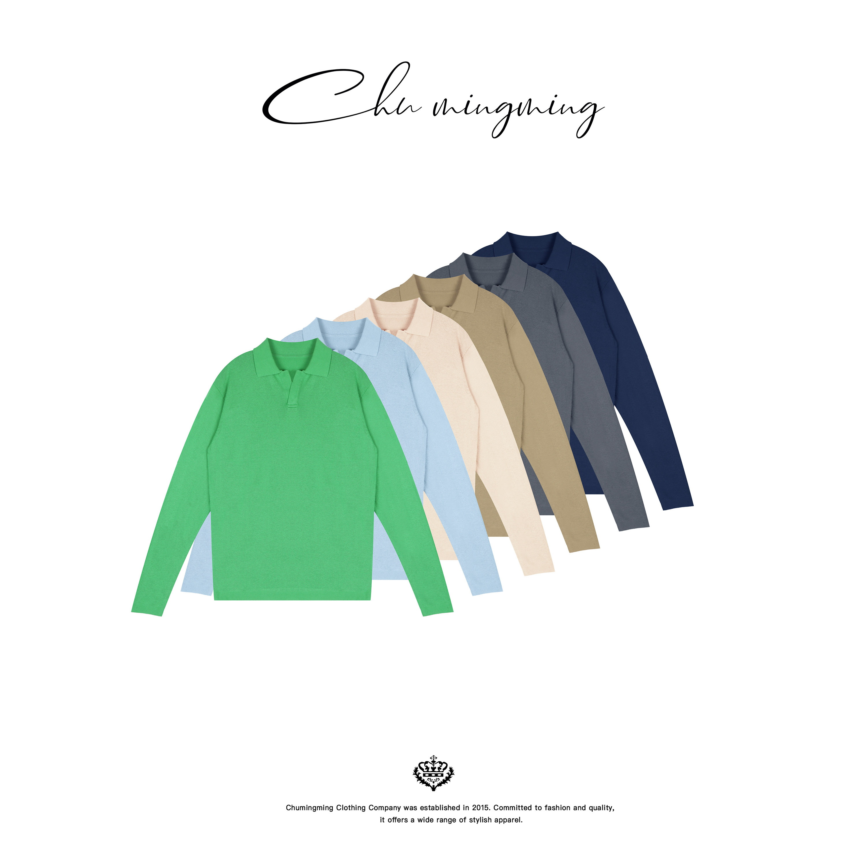 CHU楚妞[素格]纯棉针织翻领长袖T恤2025秋季新款女老钱风打底上衣