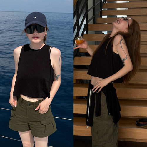 天丝羊毛弹力宽松显瘦短款背心