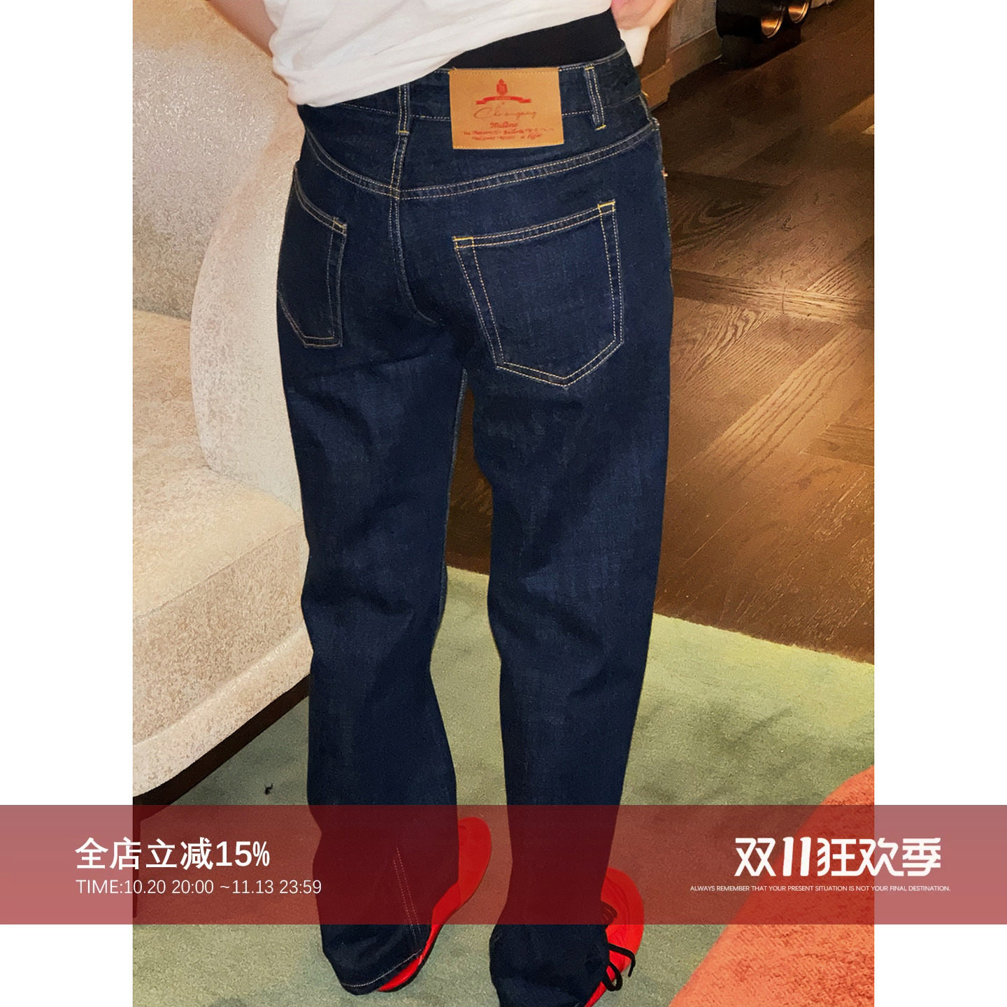 纯棉水洗复古直筒牛仔休闲裤