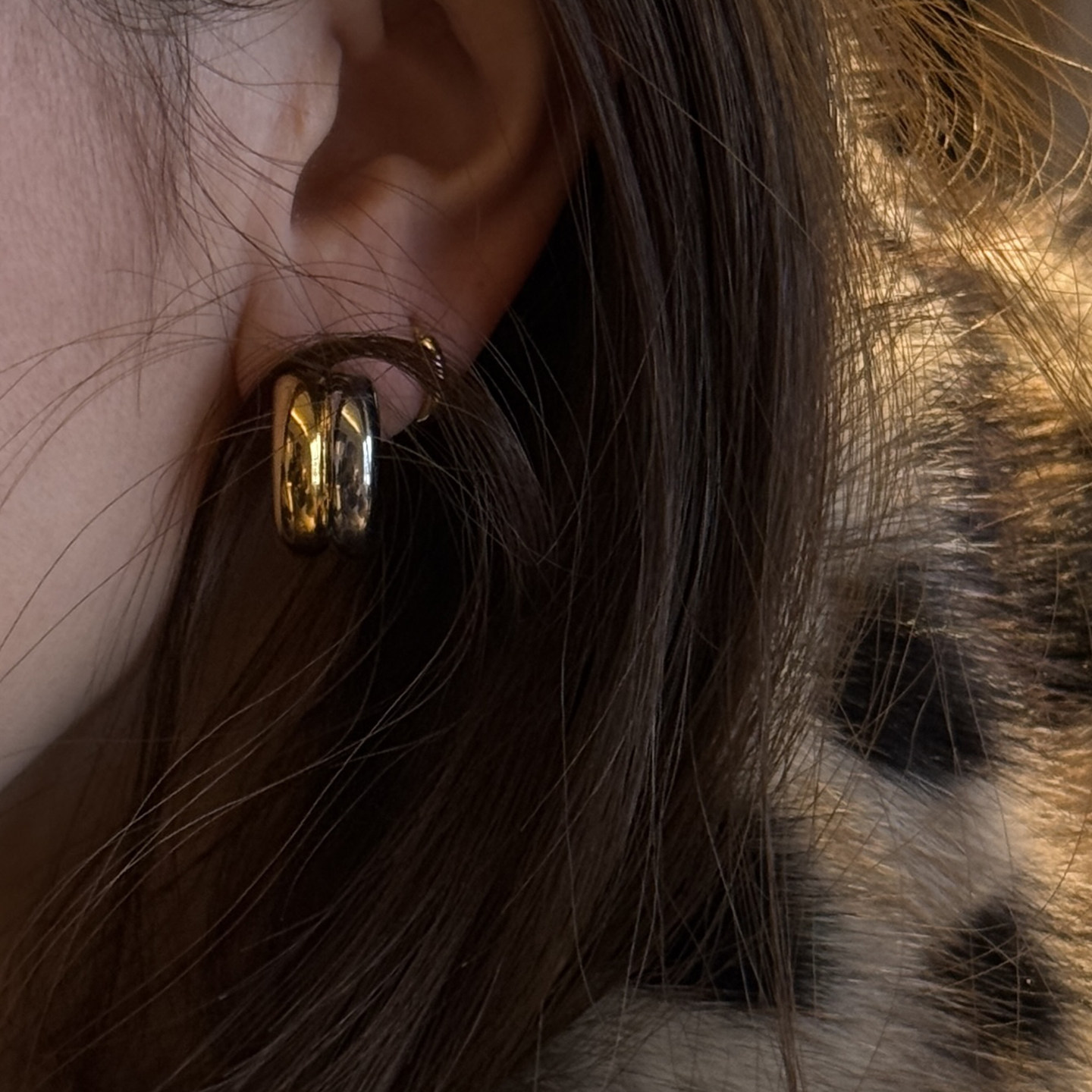 CHU楚妞铜镀K金双层C形耳环SP25149