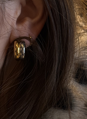 CHU楚妞铜镀K金双层C形耳环SP25149