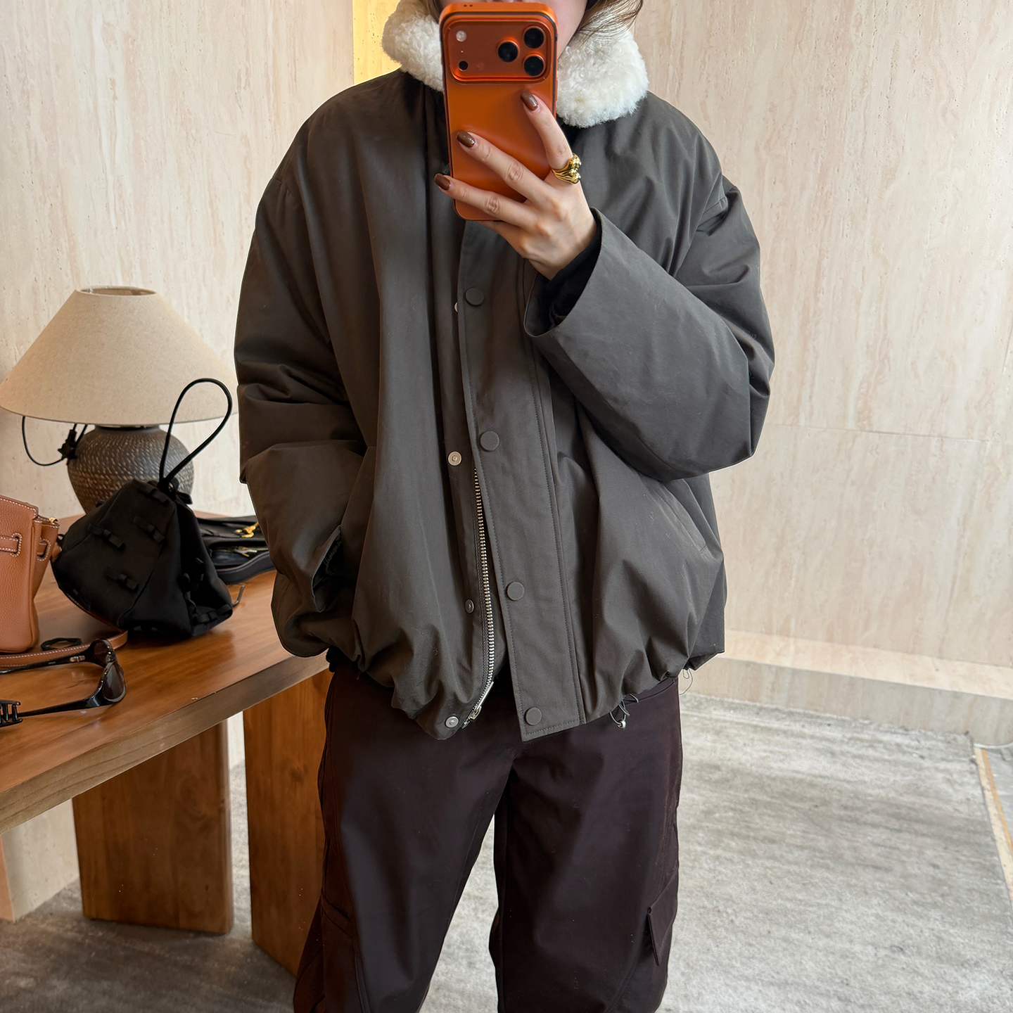 进口拉贡毛领95白鹅绒羽绒服外套