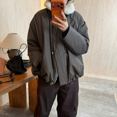 进口拉贡毛领95白鹅绒羽绒服外套