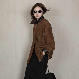 新款 英伦反绒皮草2026春季 女轻奢复古老钱风短外套 棕格 CHU楚妞