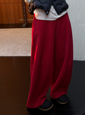 CHU楚妞[软束]涤棉松紧腰休闲长裤2025秋冬季新款女弯刀卫裤裤子