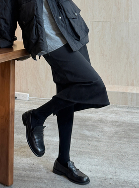 CHU楚妞[沉光]天丝羊毛拼色半身裙2025秋冬季新款女百搭西裙裙子