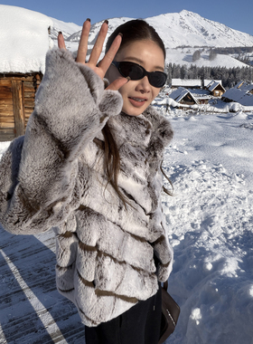 CHU楚妞[星暮]进口獭兔毛龙猫皮草2025冬季新款女轻奢大衣外套