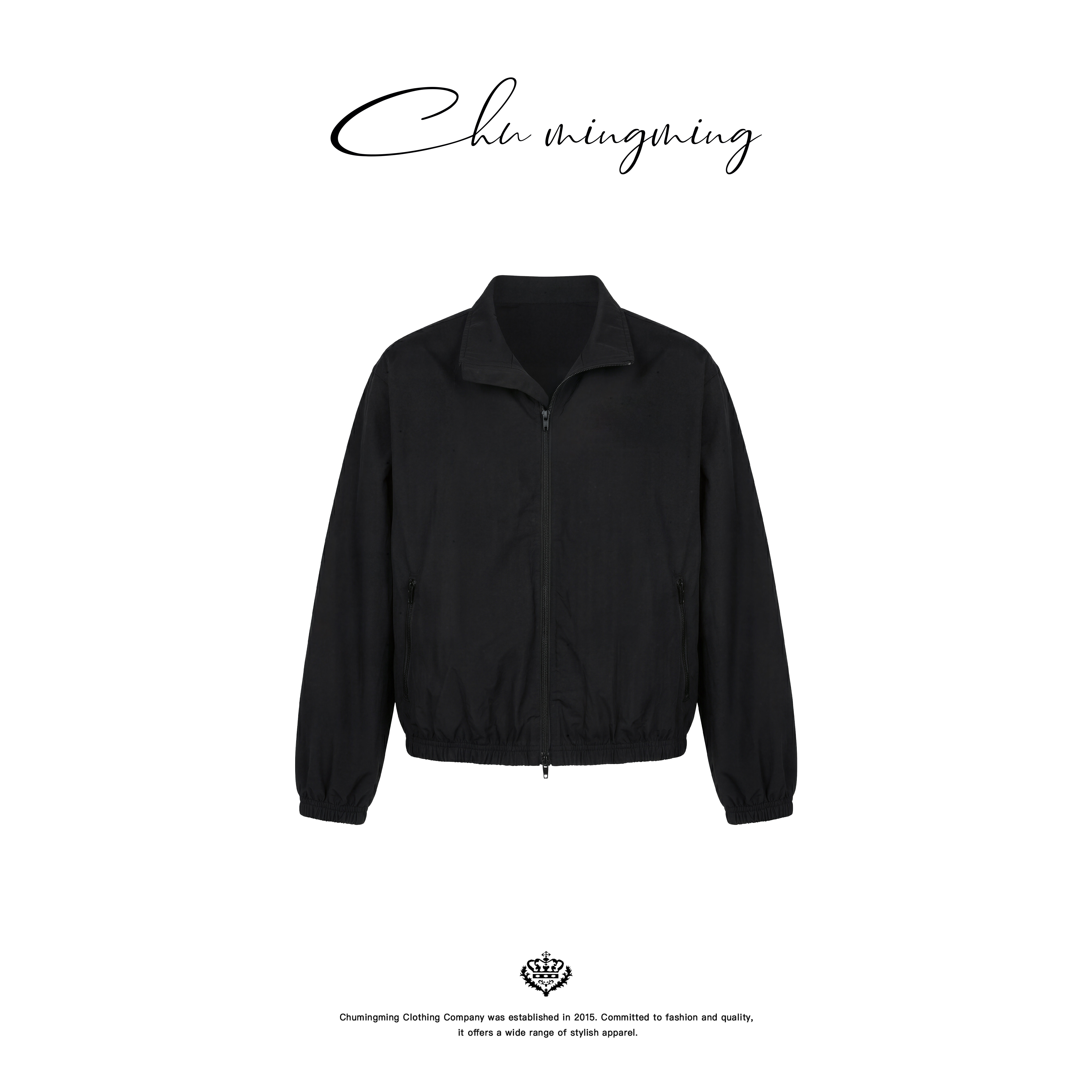 CHU楚妞[黑序]立领松紧收口短外套2026春季新款男女简约宽松夹克