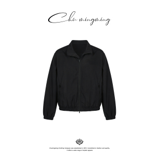 新款 立领松紧收口短外套2026春季 男女简约宽松夹克 黑序 CHU楚妞