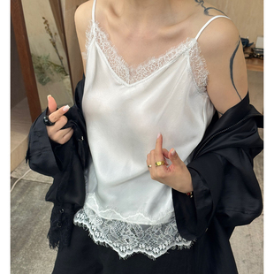 CHU楚妞真桑蚕丝蕾丝吊带2026夏季 女丝滑透气舒适打底上衣 新款