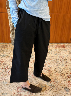 CHU楚妞[简黑]TR抽绳系带休闲八分裤女款黑色直筒裤HZNH2624527