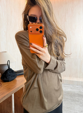 CHU楚妞[松之]羊毛大圆领长袖T恤2025秋冬季新款女宽松打底上衣