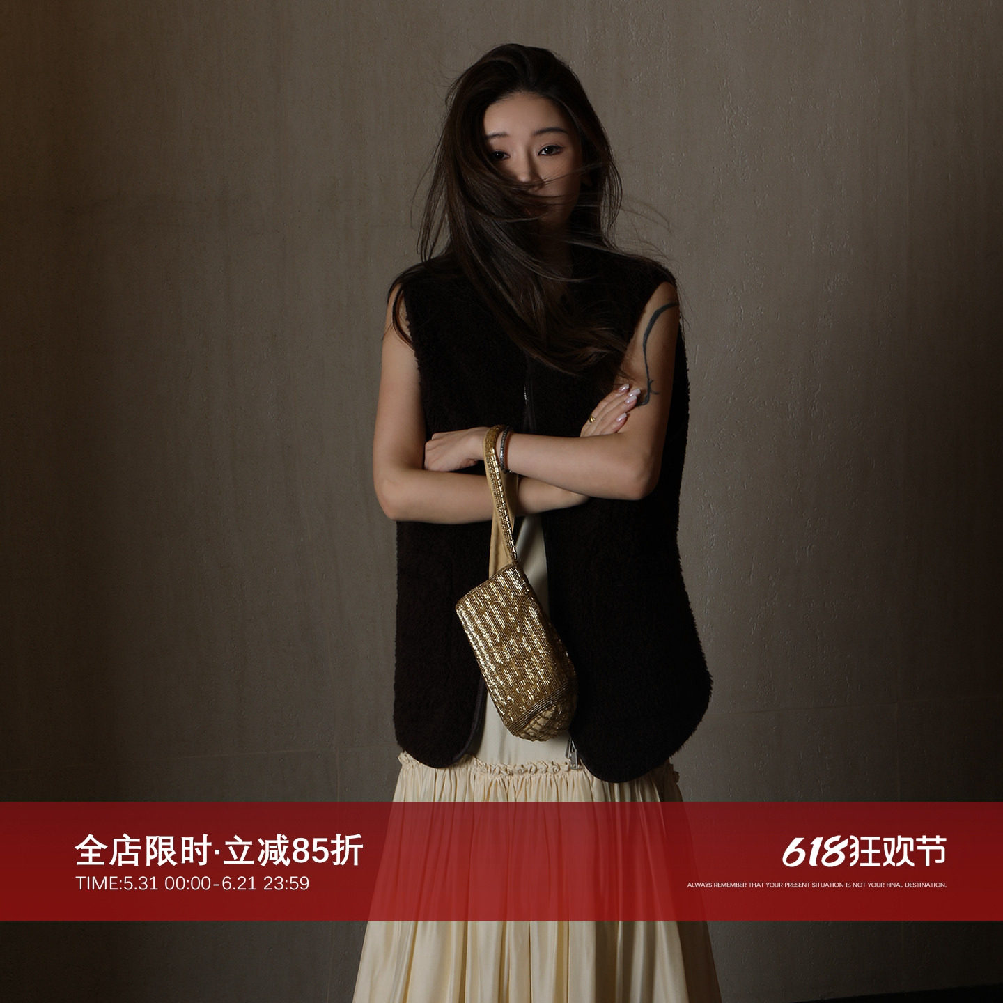 CHU楚妞[暖甲]羊毛绒绒马甲背心上衣2025新款女装高级感无袖外套