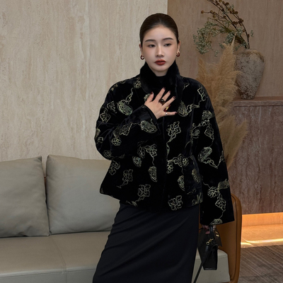蚕丝重工刺绣丝绒内里中式外套