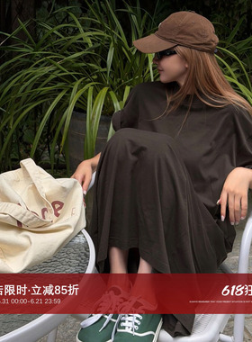 CHU楚妞【薄荷T裙】韩系纯色松弛感连衣裙女2026夏季宽松显瘦长裙
