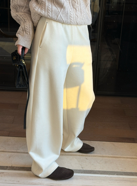 CHU楚妞[耳其]羊毛精纺加绒休闲长裤2025冬季新款女弯刀裤裤子