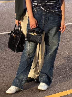 CHU楚妞[猫须]马吉拉洗水做旧休闲牛仔长裤2026春季新款女裤子