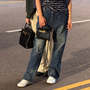 CHU楚妞[猫须]马吉拉洗水做旧休闲牛仔长裤2026春季新款女裤子