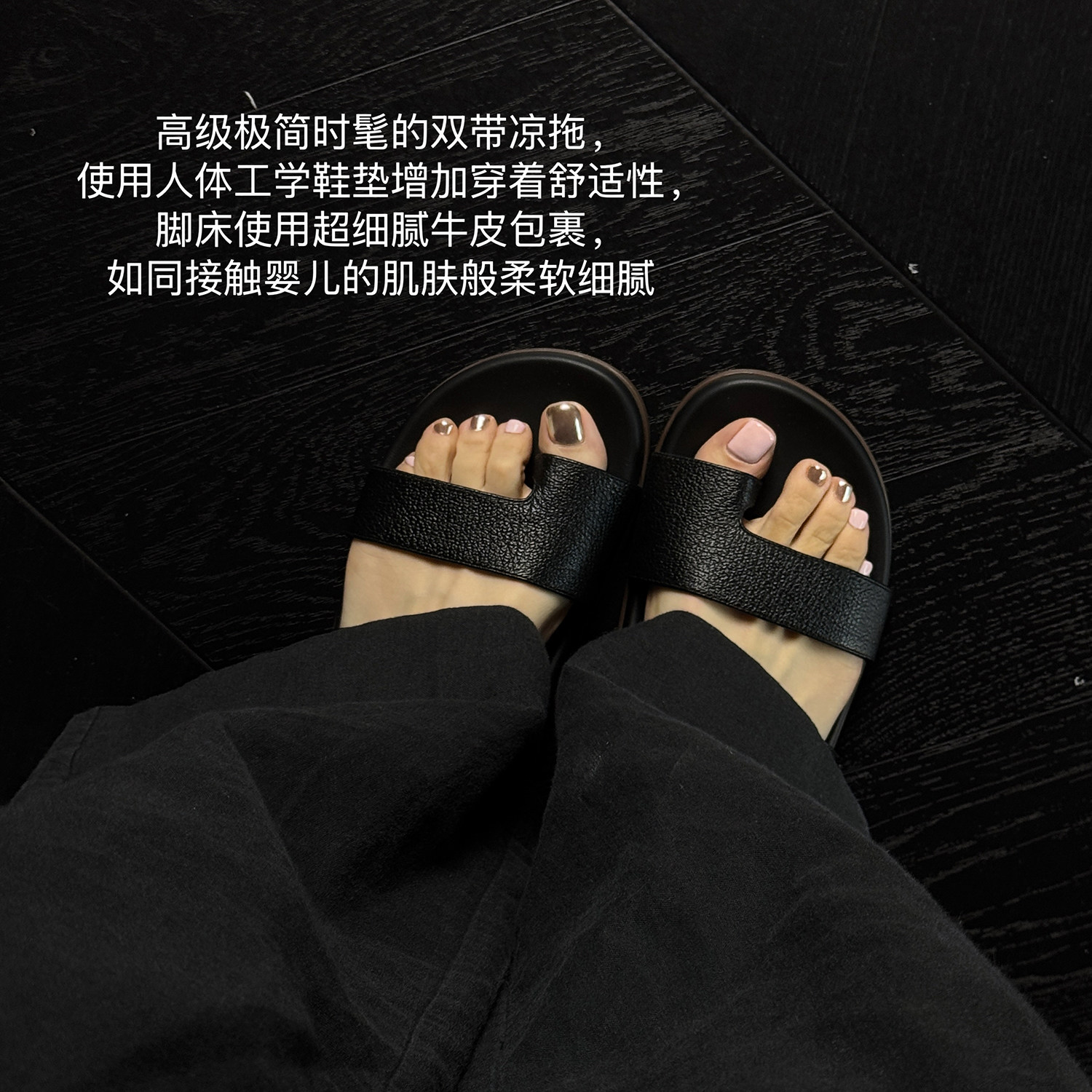 CHU楚妞头层牛皮荔枝纹女式夹趾拖鞋夏季新款一字平底凉鞋,女鞋,一字拖,淘宝优惠券,粉丝福利购,淘宝优惠卷