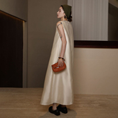 新款 CHU楚妞 连衣裙2026春季 真丝羊毛珠光长款 女轻奢裙子 光琏