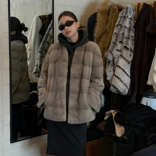 新款 芬兰进口短二V领水貂毛貂皮皮草2025冬季 女外套 烟栗 CHU楚妞