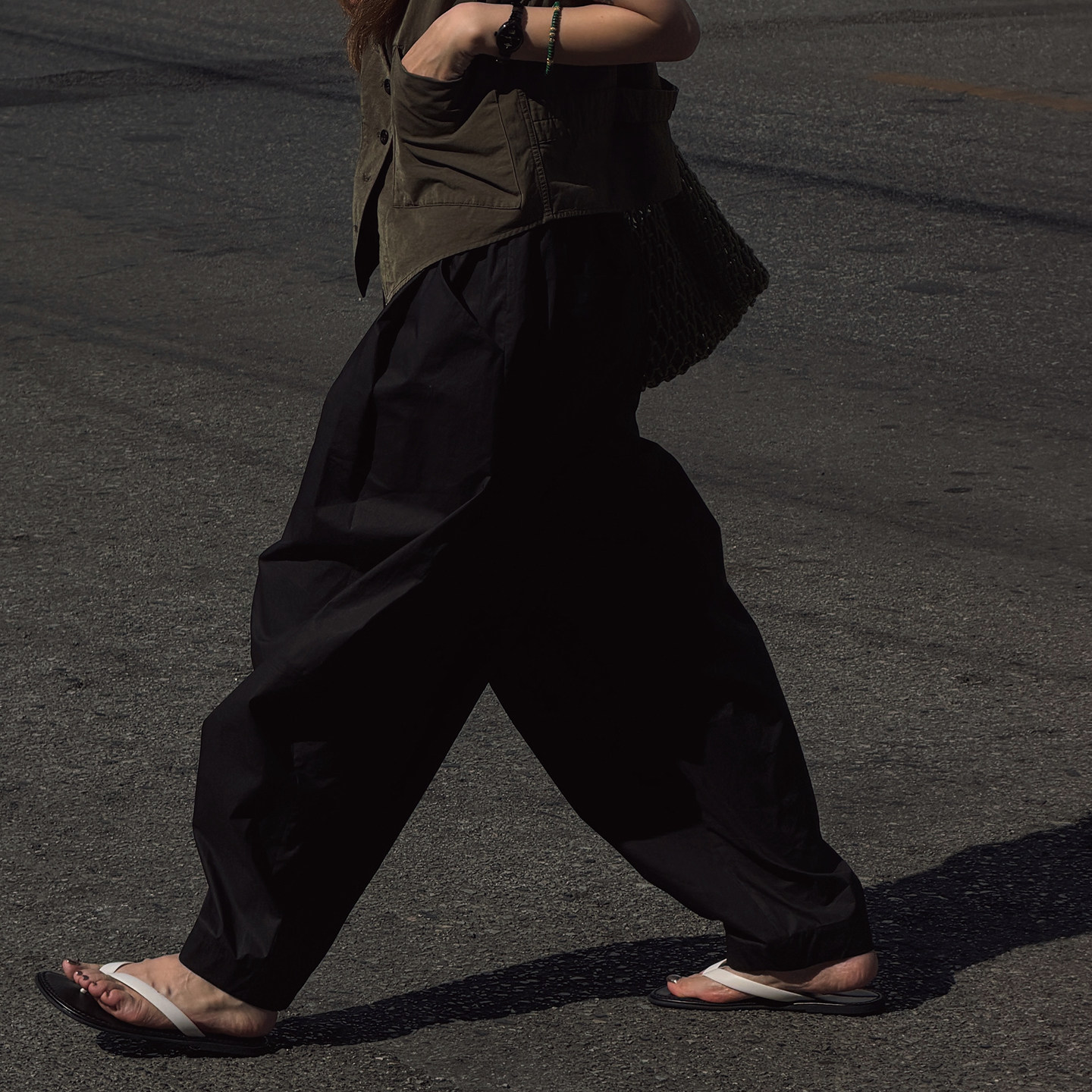 CHU楚妞[黑弧]日系松紧腰抽绳休闲长裤2026春夏季新款女弯刀裤子