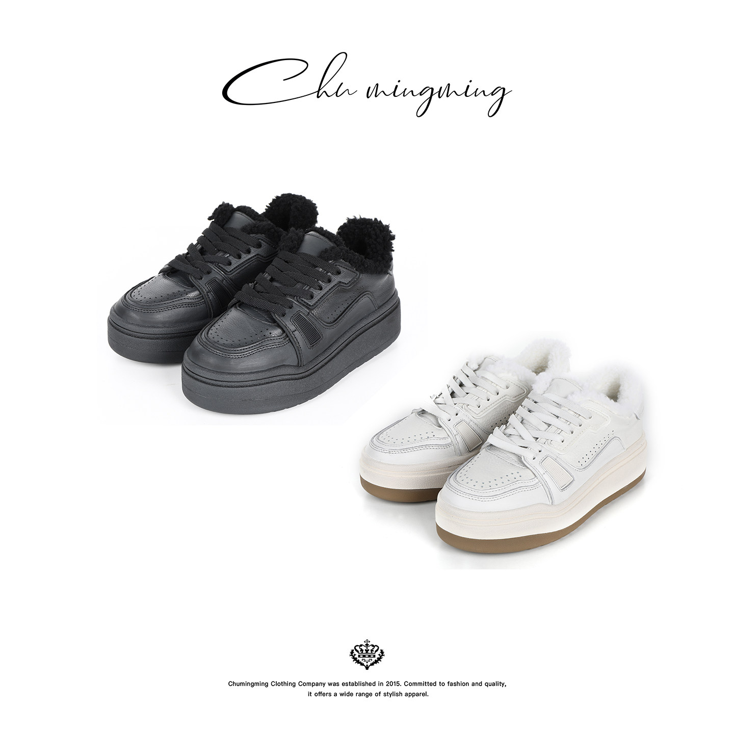 CHU楚妞荔枝纹小牛皮加绒休闲鞋2025冬季新款男女发泡增高板鞋子