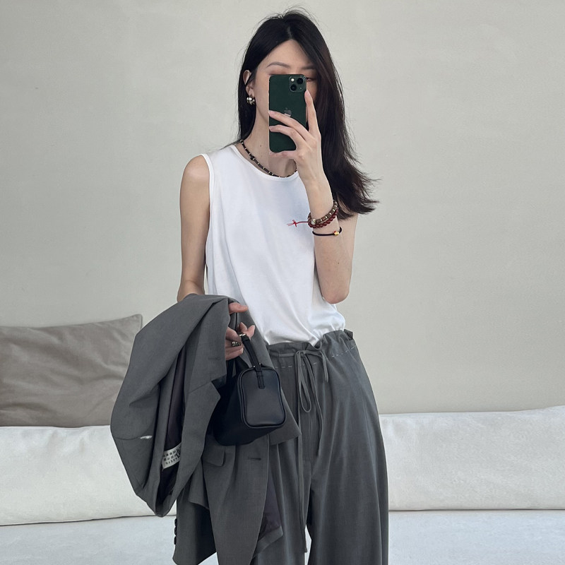 CHU楚妞[后中]TR同源进口纯棉无袖圆领背心2026春季新款女上衣