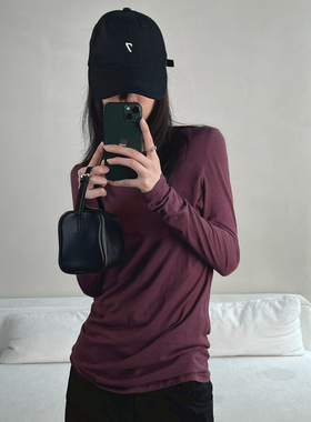 CHU楚妞[女绅]圆领长袖T恤2026春季新款女弹力宽松百搭打底衫上衣