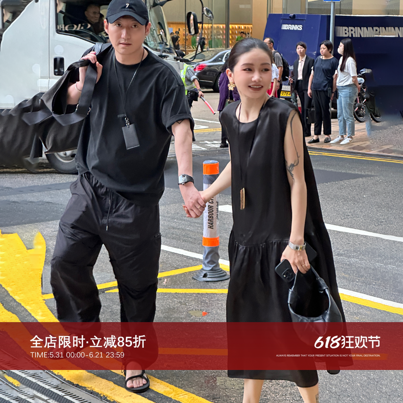 CHU楚妞[爱丽]真丝无袖A字连衣裙2026夏季新款女法式赫本小黑裙子