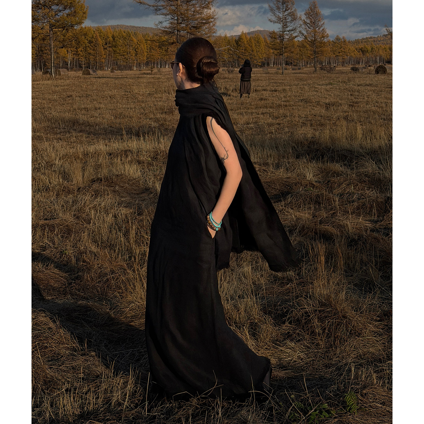 CHU楚妞[光萤]]亚麻长款背心连衣裙2026春季新款女高级感小黑裙子