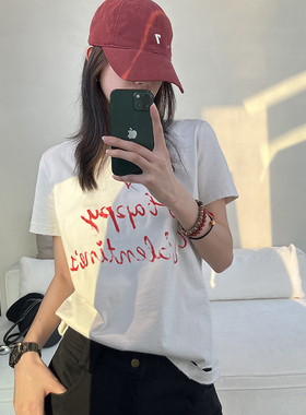 CHU楚妞[熙白]巴黎B家字母印花纯棉T恤2026春季新款女打底上衣潮