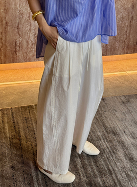 CHU楚妞纯棉白色休闲长裤2026夏季新款女香蕉弯刀阔腿速干裤