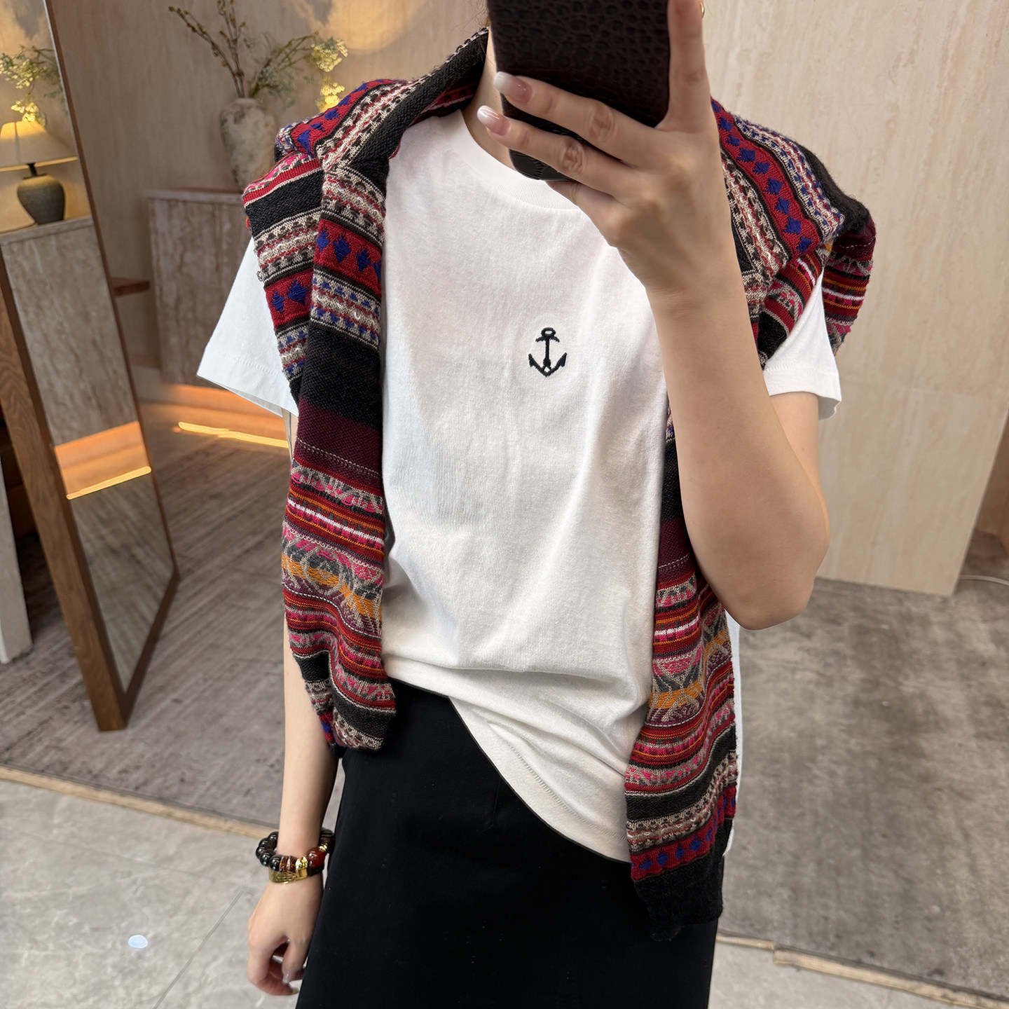 CHU楚妞[船锚]纯棉平纹刺绣圆领短袖T恤2026春夏季新款女百搭上衣