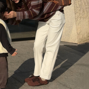 CHU楚妞[素牛]弹力棉加绒牛仔休闲九分裤2025冬季新款女直筒裤子