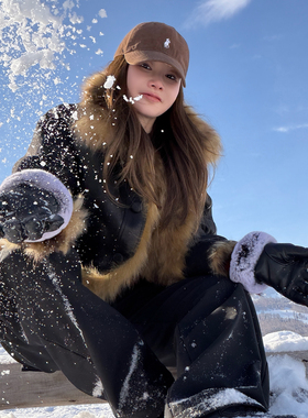 CHU楚妞[中古]貉子毛双面皮草2025冬季新款女轻奢复古外套派克服