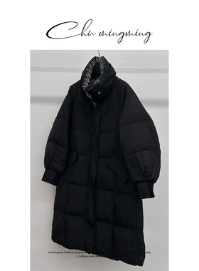 CHU楚妞[塞尚]格纹拼接90白鸭绒长款羽绒服2025冬季新款女外套