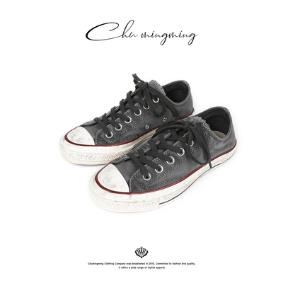 复古做旧厚底帆布鞋脏脏板鞋鞋子