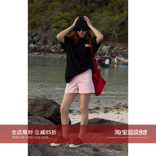 纯棉字母印花磨破圆领短袖T恤