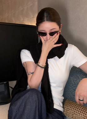 CHU楚妞[水白]莫代尔圆领短袖T恤2026春夏季新款女裸感打底上衣