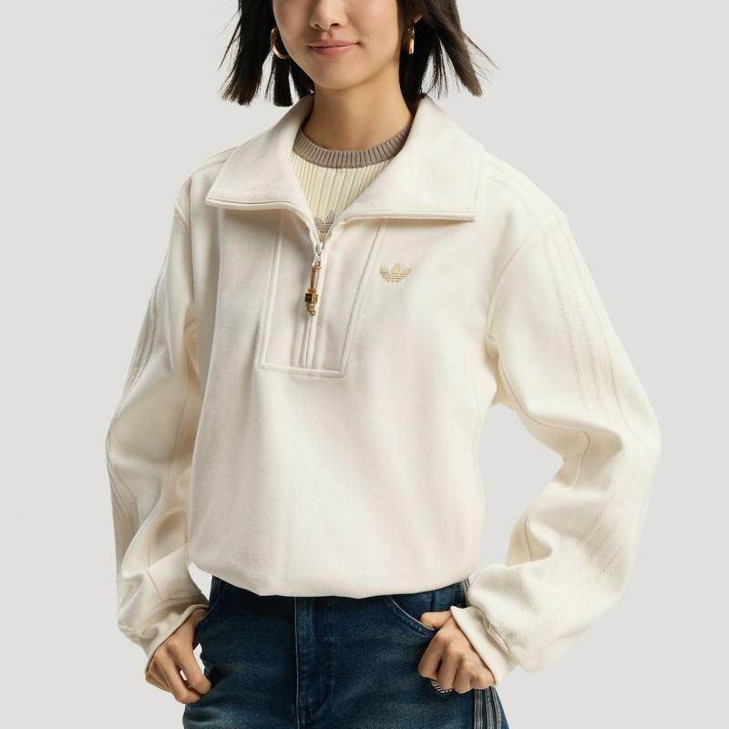 adidas三叶草女装 时尚简约舒适百搭翻领套头卫衣KT0725 KT3135